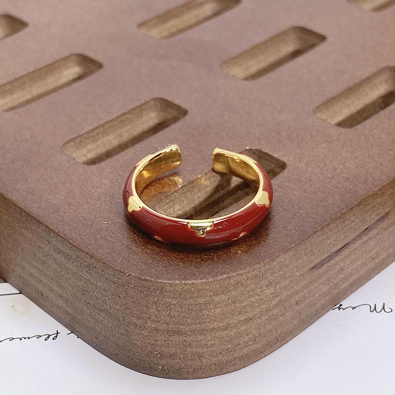 Court Style Medieval Red Lucky Transfer Enamel Drip Oil Opening Ring Butterfly High Sense Ring Woman