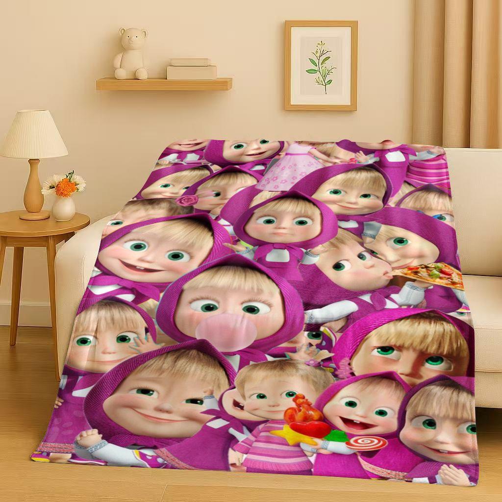 2026 New Cartoon M-Masha and B-Bear Christmas Gift Flannel Blanket,Ultra Soft Plush Throw for Home Bedroom Bed Sofa Cover Kids