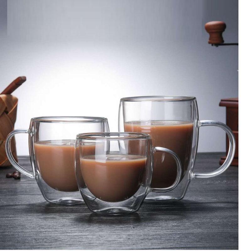 Double-Layer Insulated Glass Cup with Handle - Transparent High Borosilicate Milk Coffee Cup 150ml Double-Layer Glass Cup with Handle