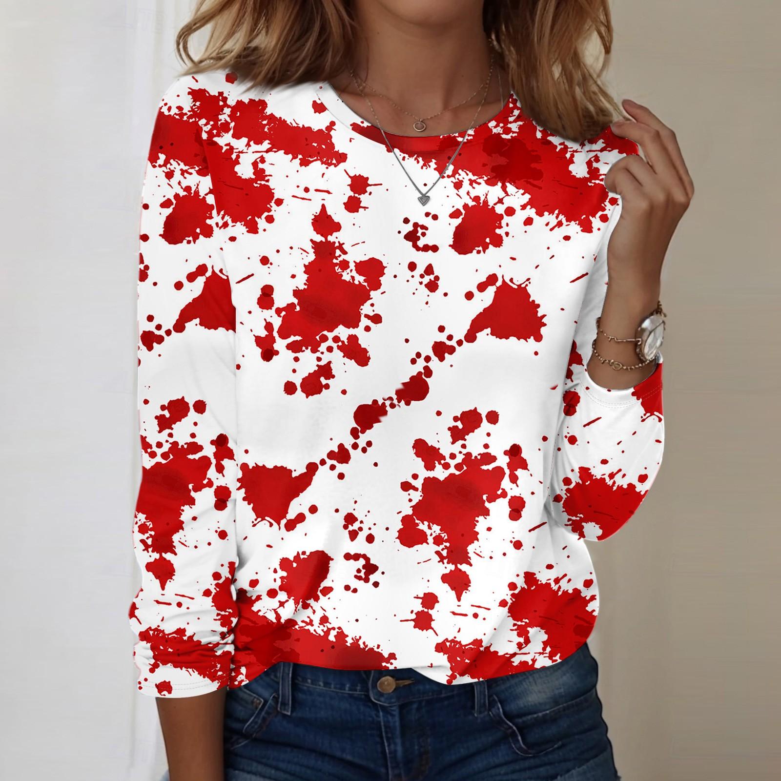

Рубашки с длинным рукавом для женщин, милые футболки с графическим принтом, блузки, повседневные базовые топы больших размеров, пуловеры M красный