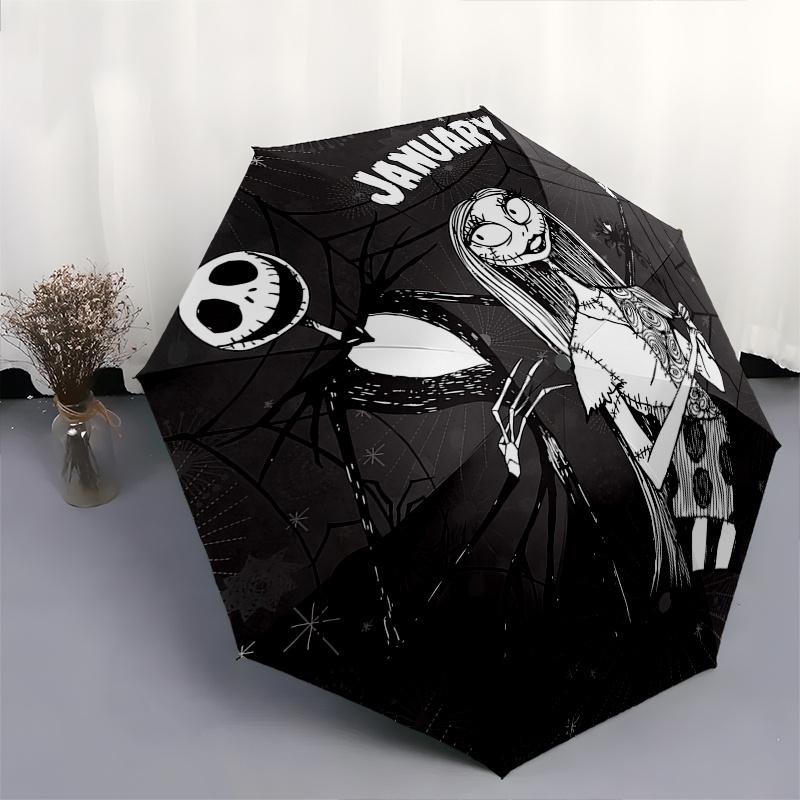 Jack Skellington,Sally Themed Automatic Opening and Closing Folding Umbrella, Reinforced 8 Ribs, Compact Travel Design, Fashionable Folding