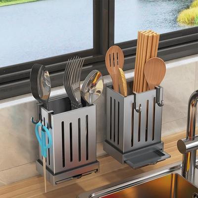 Kunststoff Küchenutensilienständer Besteck Essstäbchen Abtropfhalter Wandmontierte Besteckaufbewahrungsbox Küchenorganizer