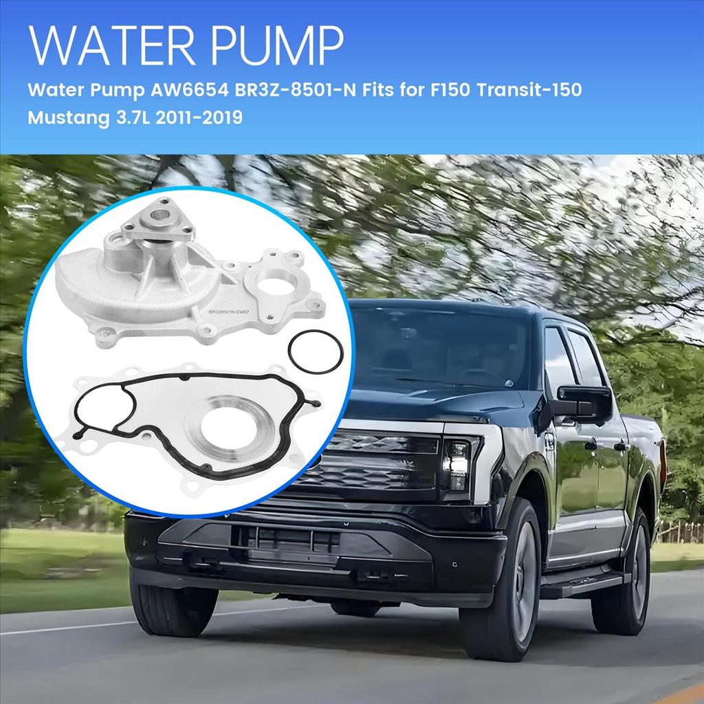 #916R NEW Water Pump AW6654 BR3Z-8501-N Fits for Ford F150 Transit-150 Mustang 3.7L 2011-2019 (Silver)