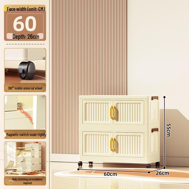 40-60cm Wide Transparent Foldable Double Door Floor Storage Cabinet with Multiple Layers