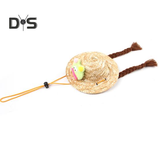 Pet Braided Hat Dog Straw Woven Hat Adjustable Pet Summer Shade Hat with Cute Frog Doll Pet Dress Up Prop Outing Headwear