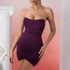 European and American mesh dress sexy women's clothing fishbone one-word collar pleated tube top hip short dress dress