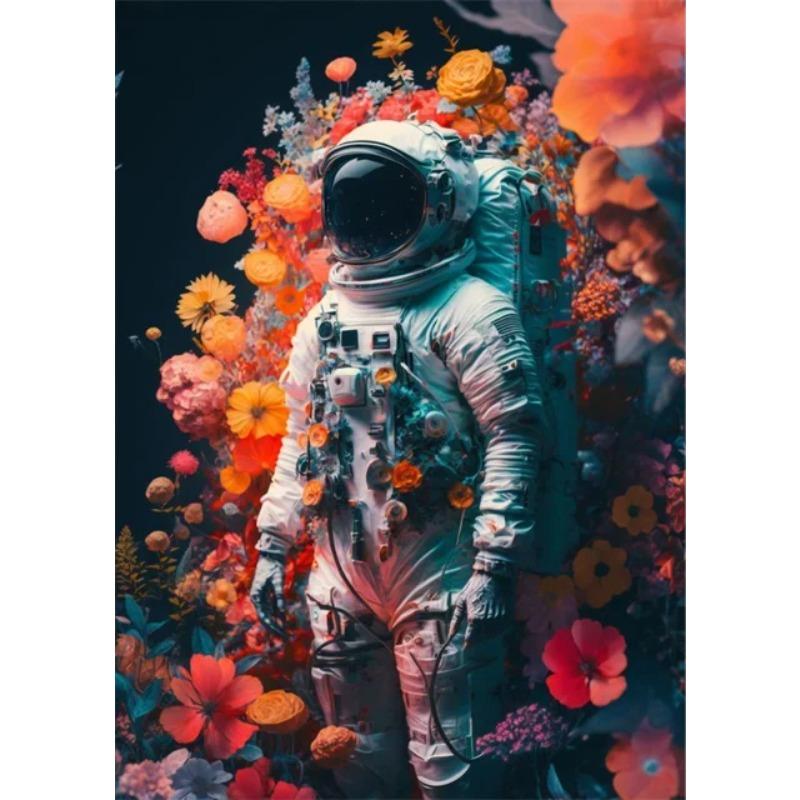 Astronaut In Flowers Canvas Painting Cosmonaut and Planet Posters Prints Modern Wall Art Pictures for Home Kid Beroom Decoration