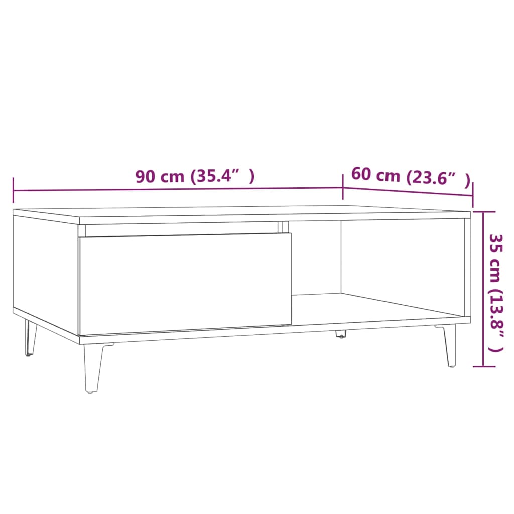 Coffee Table Smoked Oak 90x60x35 cm Wood Based Material