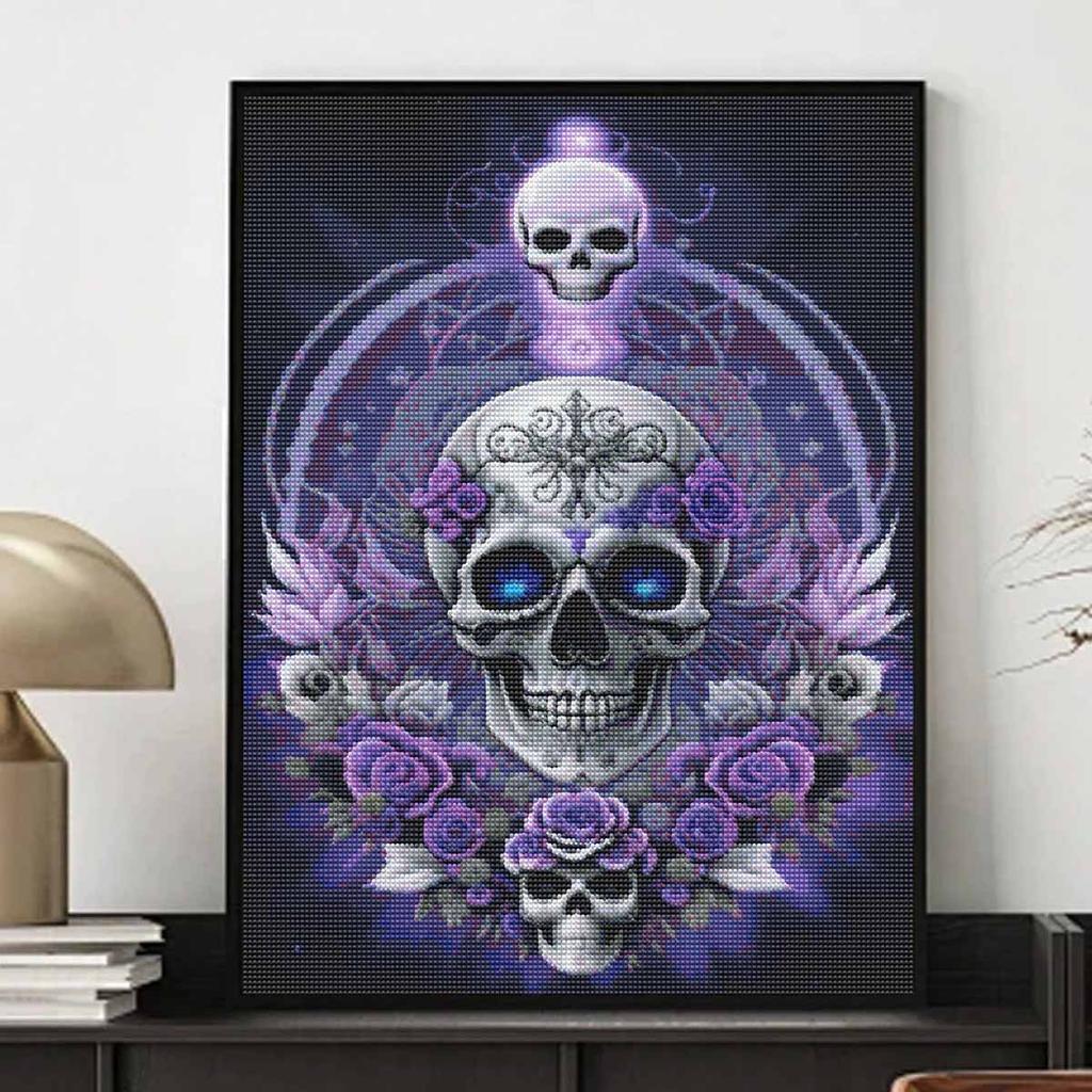 Halloween 5D Purple Floral Skull Diamond Art Painting Kit DIY Diamond Painting Home Decor Gift Full Drill Beads Mosaic Craft Set