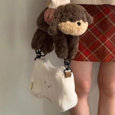 Cute Plush Sausage Dog Doll Lovely White Bone Handbag Kawaii Creative Shoulder Bag Couple Valentine's Day Gift
