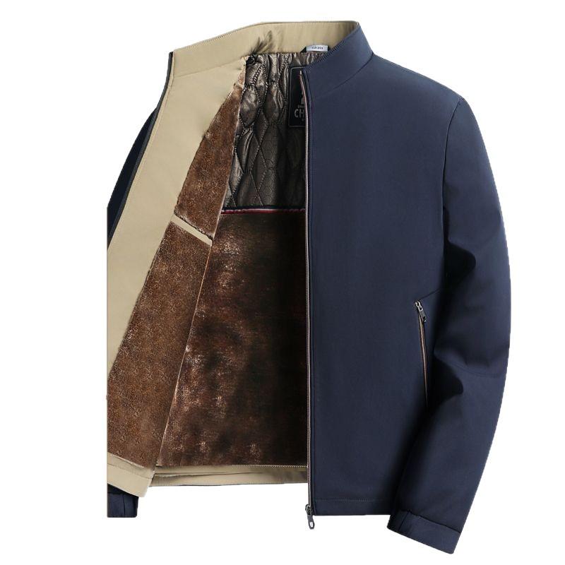 Men's 2026 Autumn/Winter Business Casual Plus Velvet Thickened Stand-Up Collar Jacket for Middle-Aged and Elderly