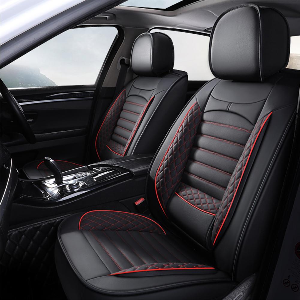 Black & White Faux Leather Car Seat Covers - Universal Fit, Lumbar Support, Waterproof, Anti-Slip, Durable for Cars, SUVs, Truck