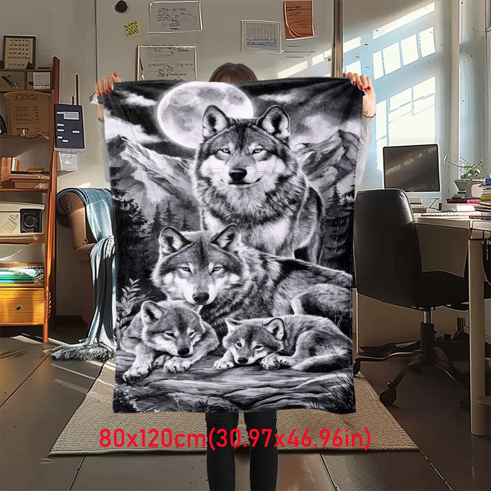 1 шт. Фланелевое одеяло с принтом волчьей стаи, Высококачественное, Удобное для всех сезонов, Домашний декор, Тепло и комфорт, Идеально для рождественских подарков16 80cm x 120cm