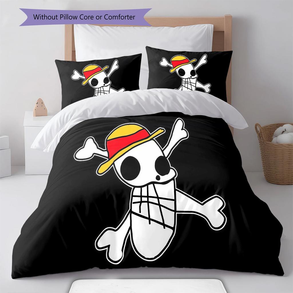 One Piece Logo Pattern Bedding Quilt Set Quilt Cover Pillowcase Home Birthday Gift(1 * Duvet Cover + 2 * Pillowcase, Without Core)