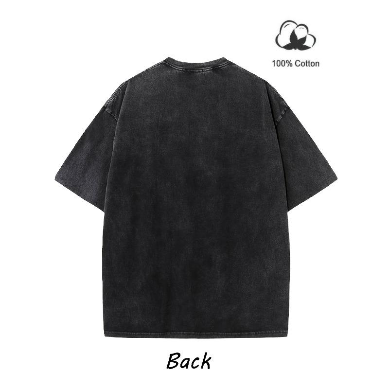 European sizes Men'S Cowboy-Style Shirt Washed Vintage Casual Short-Sleeve Top Round Neck Loose Fit Breathable for Outings