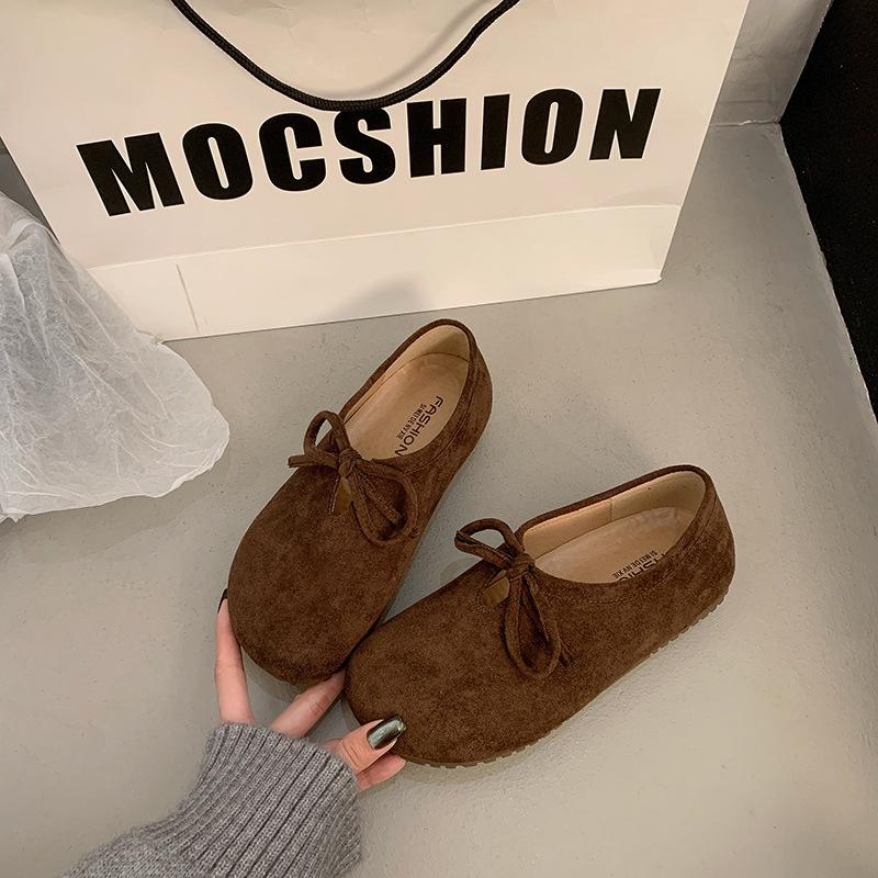 Spring 2025 New Fashion Versatile Bow Single Shoes Flat Bottom One Pedal Solid Color Low Heel Casual Doudou Shoes