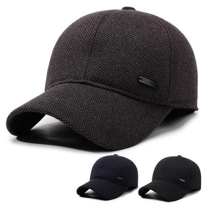 Men's Autumn Winter Woolen Hat Middle-Aged and Elderly Thick Warm Ear Protection Baseball Cap