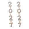 Zircon 2027 Digital Earrings Shiny Christmas Stud Earrings Elegant Happy New Year Earrings  Daily