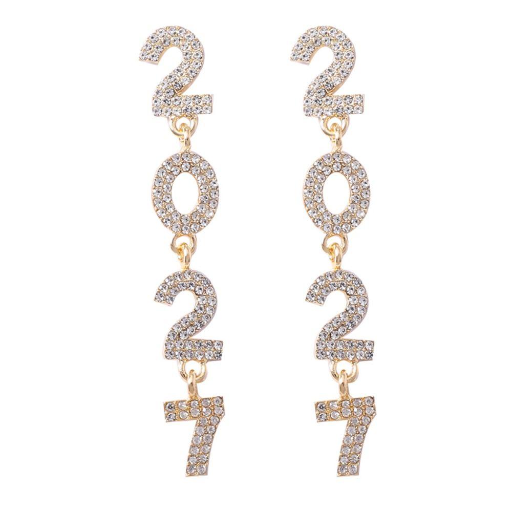 Zircon 2027 Digital Earrings Shiny Christmas Stud Earrings Elegant Happy New Year Earrings Daily