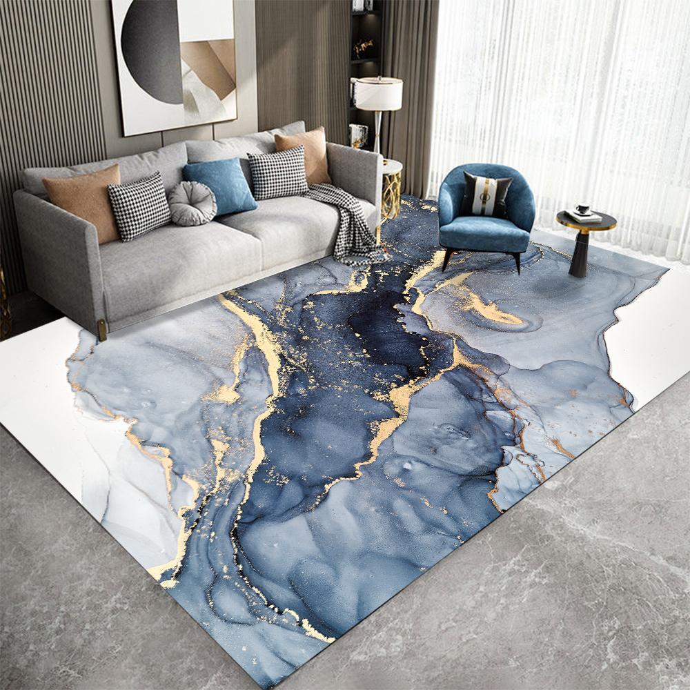 Tapis Salon, Marbre Bleu Doré 3D Imprimé Tapis De Sol Décoration Antidérapant Pour Salon Chambre Cuisine Balcon Terrasse Salle À Manger Intérieur