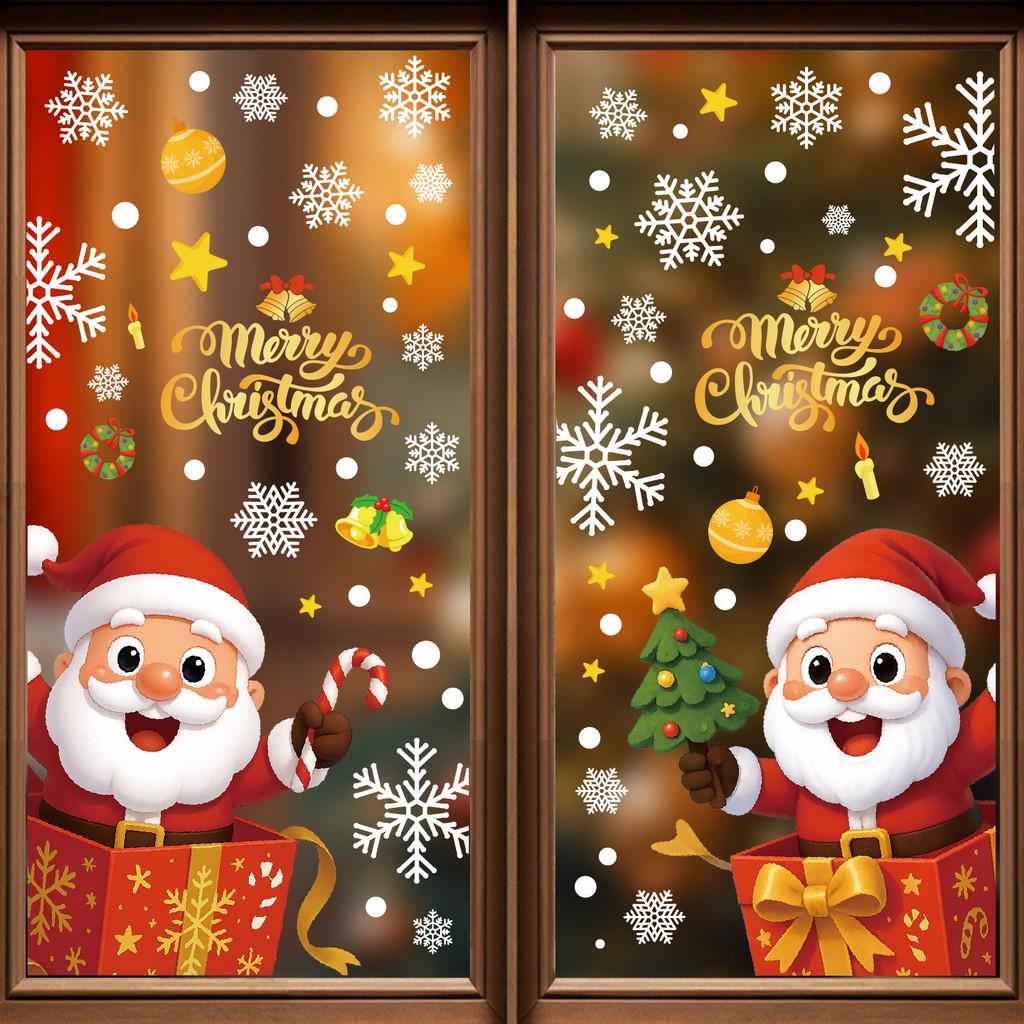Pvc Festive Christmas Snowflake And Santa Static Stickers For Decoration Window