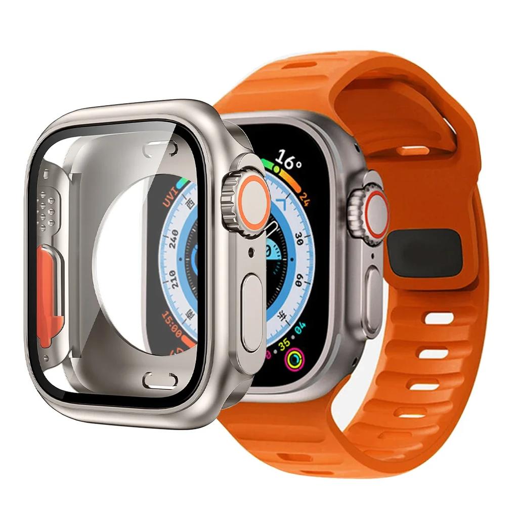 Case+Strap For Apple Watch Band 45mm 44mm 41 42 46mm Smart Silicone Bracelet Iwatch Series 5 6 Se 7 8 9 10 Change To Ultra Case