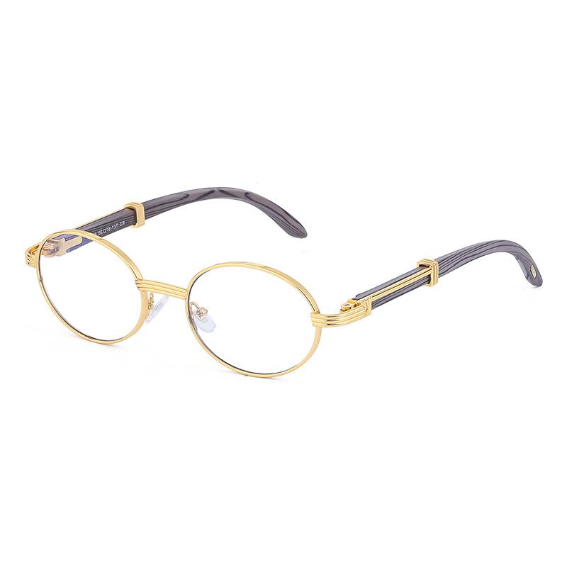 Retro Round Frame Sunglasses Women'S Uv Protection Wood Grain Adjustable Glasses Legs Sunglasses Men'S Sunglasses