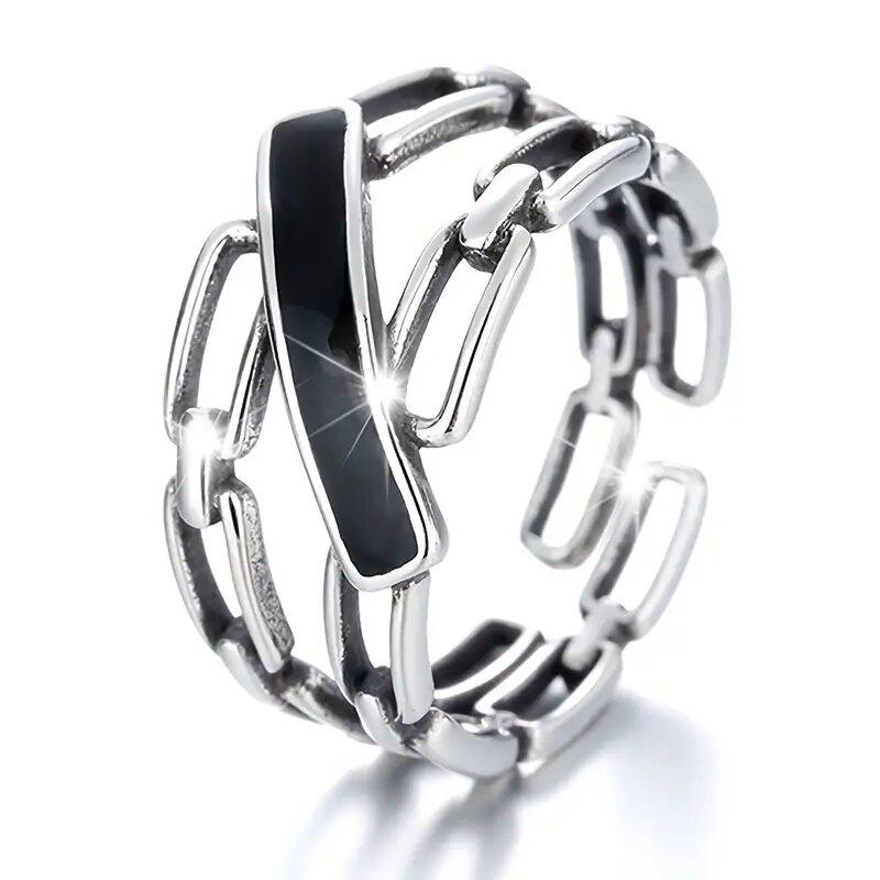 

Huitan Chain Shaped Ring for Women Fashion Female Daily Wearable Zircon Versatile Modern Style Wide Finger Accessories 6