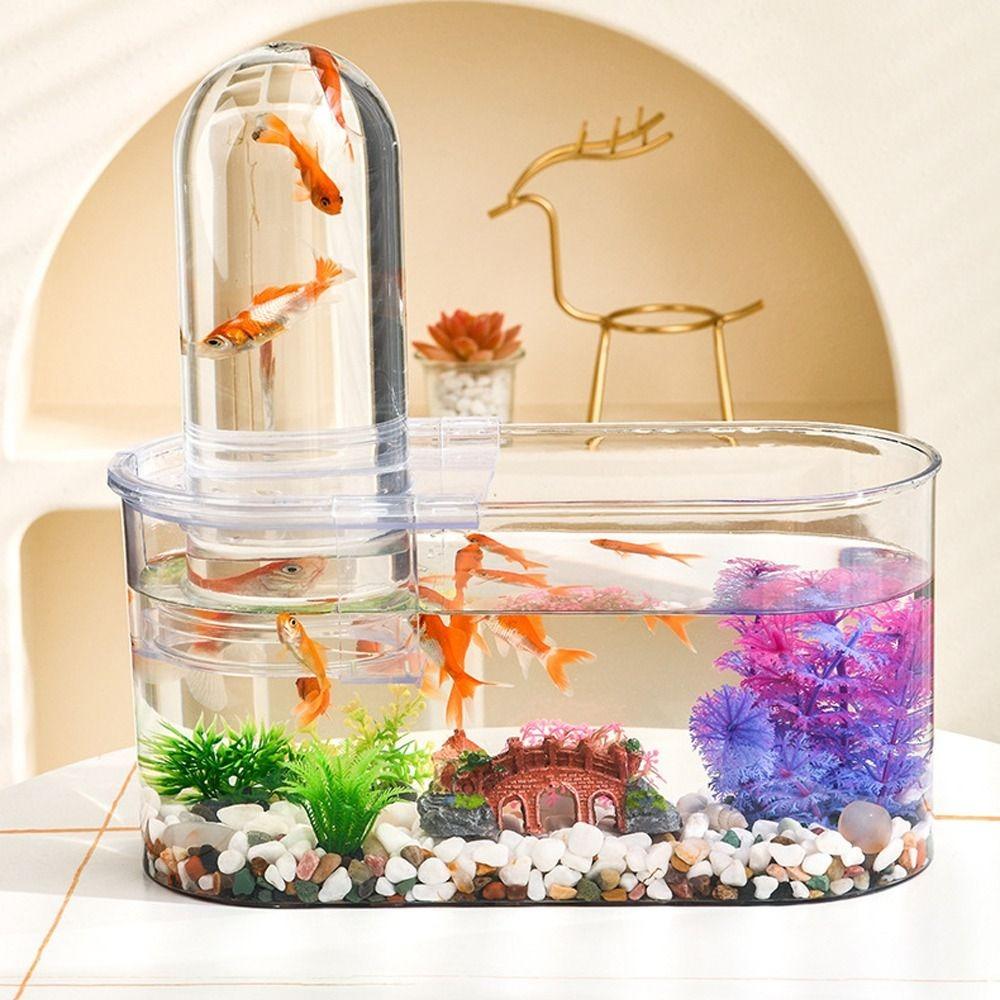 Clear View Negative Pressure Fish Tank Space Saving Plastic Floating Desktop Fish Tank Shatterproof Small Goldfish Tank