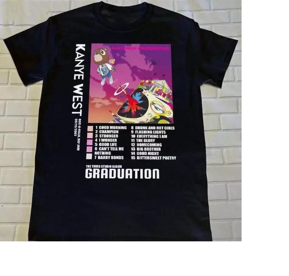 Черная хлопковая футболка с коротким рукавом Kanye West Graduation S