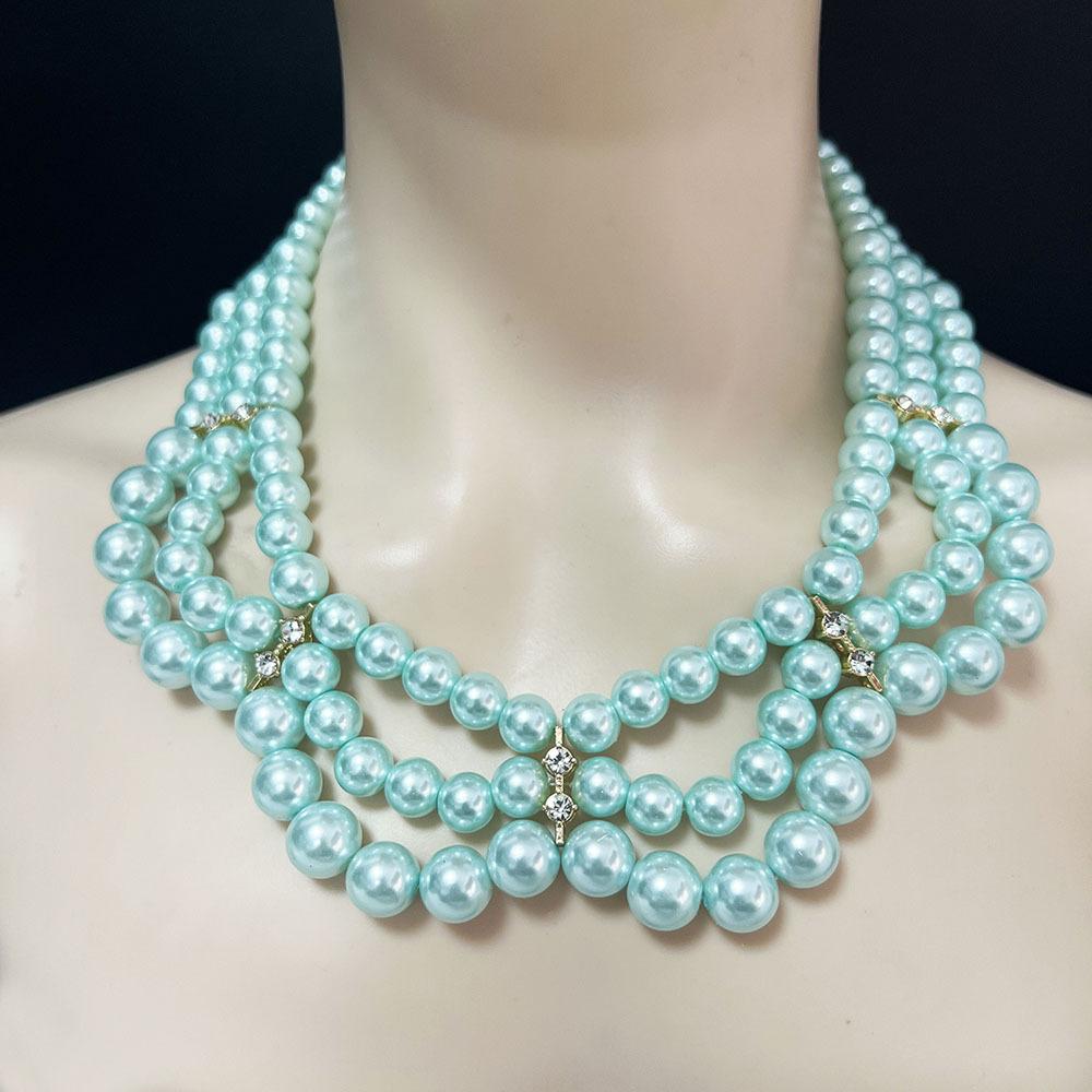 Versatile glass imitation pearl necklace, earrings, cover chain, small fragrant style, court retro temperament, high-end accessories for women