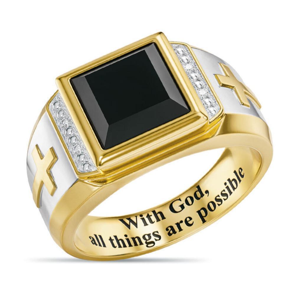 Gothic Cross Black Onyx Ring for Men Stylish Religious Jewelry Trendy Mens Accessory No. 8