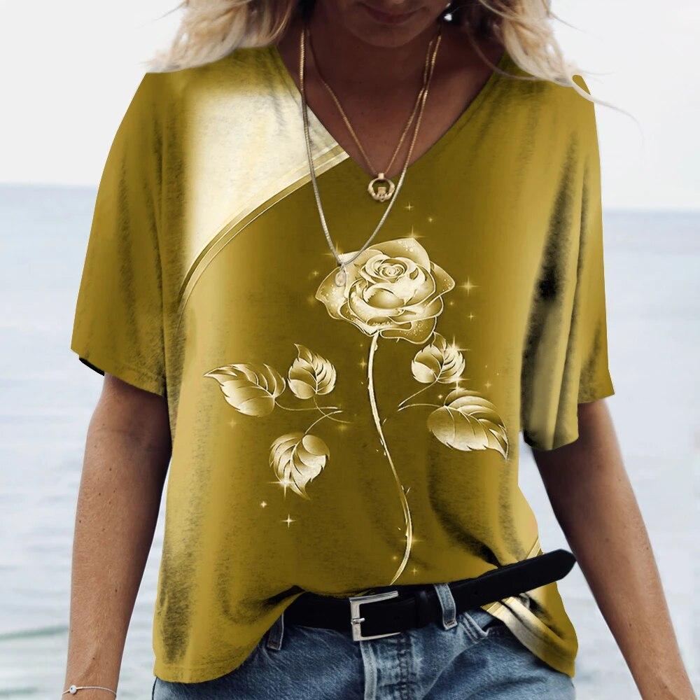 Dámské tričko Letní výstřih do V Módní krátký rukáv Topy Oblečení pro dívky Trička Oversized Harajuku Oblečení Párty Ležérní Blůza