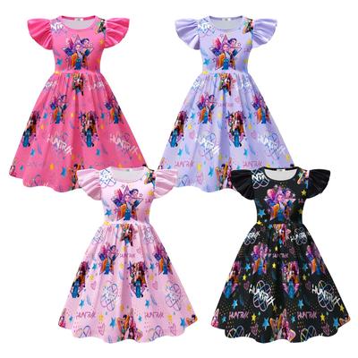 New Demon Hunters, Printed, Medium and Large Girls' Flying Sleeves Princess Dress Dress
