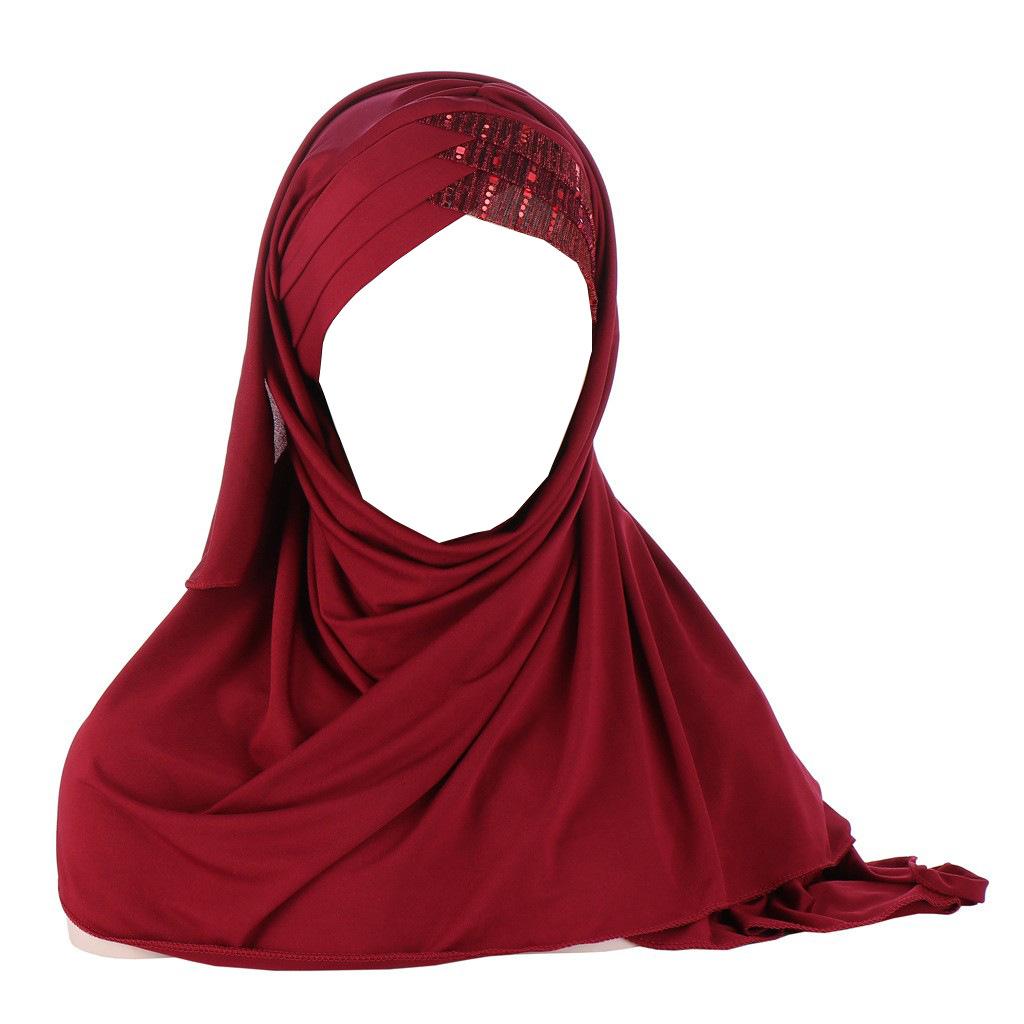 TUTU Women Soft Silk with Sequins Hijab Headwrap Headscarf Turban Hat Headwear