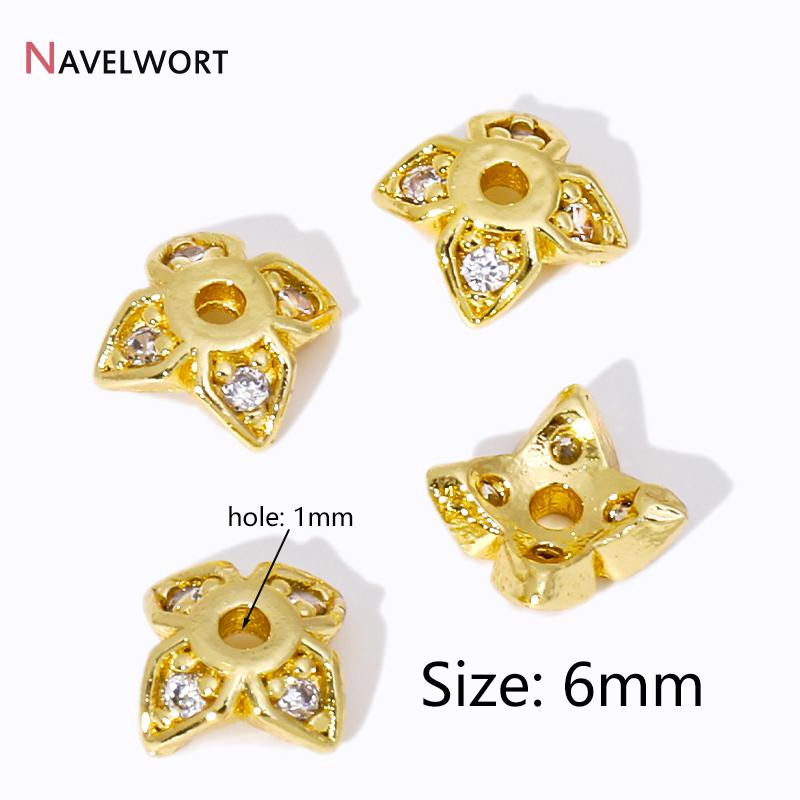 

Gold Plated Brass Tree Leaf Bead Caps For Jewelry Making,Inlaid Zircon Flower Beads Cap,Caps For Bracelet,DIY Accessories 10 Pieces