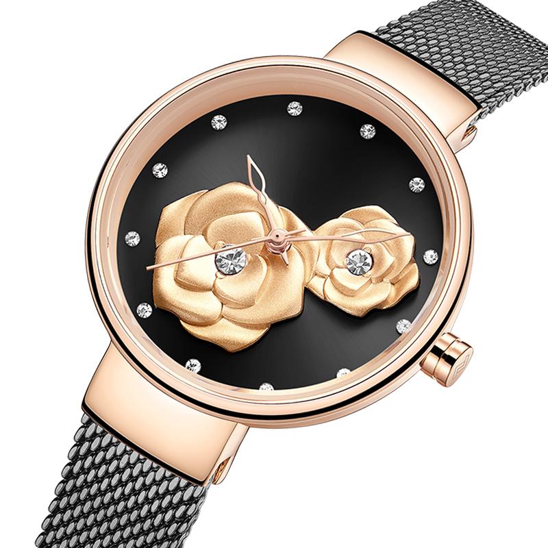 

Женские часы Модные Креативные 3D Rose Женские деловые наручные часы водонепроницаемые Часы