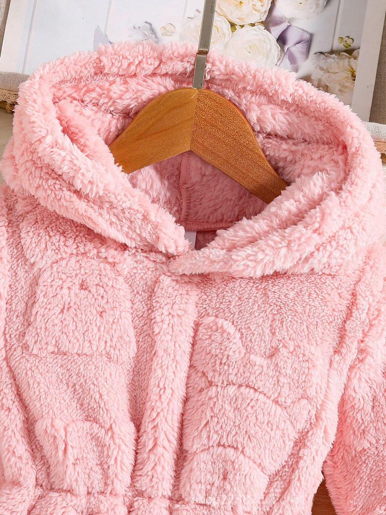Girls' Teddy Bear Flannel Hooded Cardigan Jacket - Winter Casual Versatile Warm Wear.