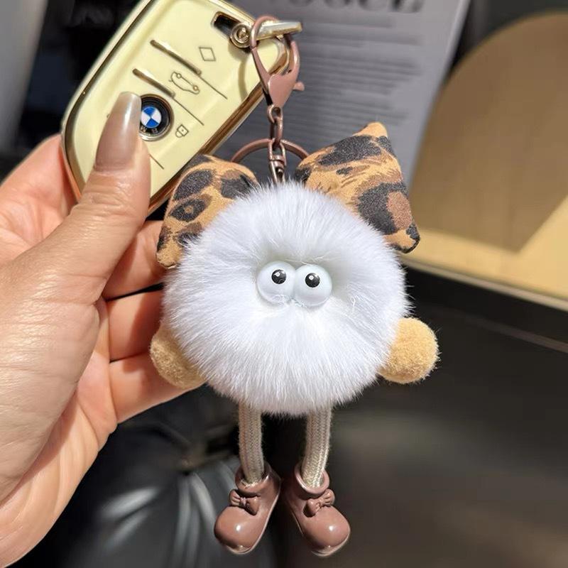 Cute Faux Rex Rabbit Fur Little Coal Ball Bag Charm, Exquisite Cartoon Doll Pendant, Schoolbag & Car Keychain Accessory