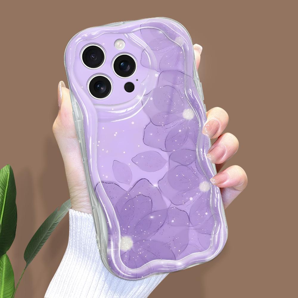 For iPhone 16 15 14 Samsung S25 S24 S23 A06 A13 A14 A15 A16 A55 Redmi 14C 13C Note 14 13 12 Cream Texture Wavy Edge Flower Design Soft Phone Case