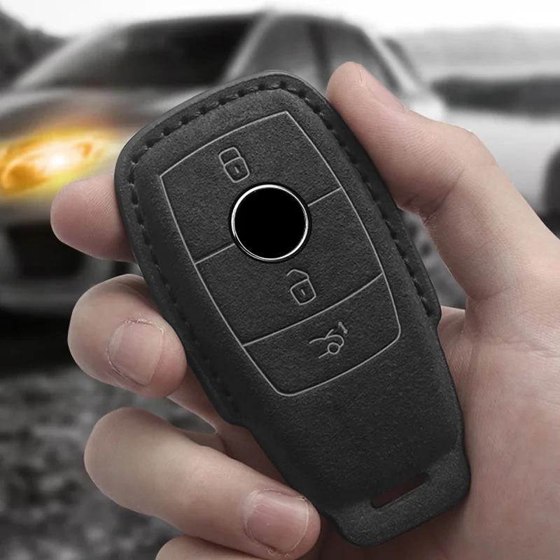 Interior Mouldings Leather Car Key Case For Mercedes Benz A C E S G Class GLC CLE CLA GLB GLS W177 W205 W213 W222 X167 AMG Fob S