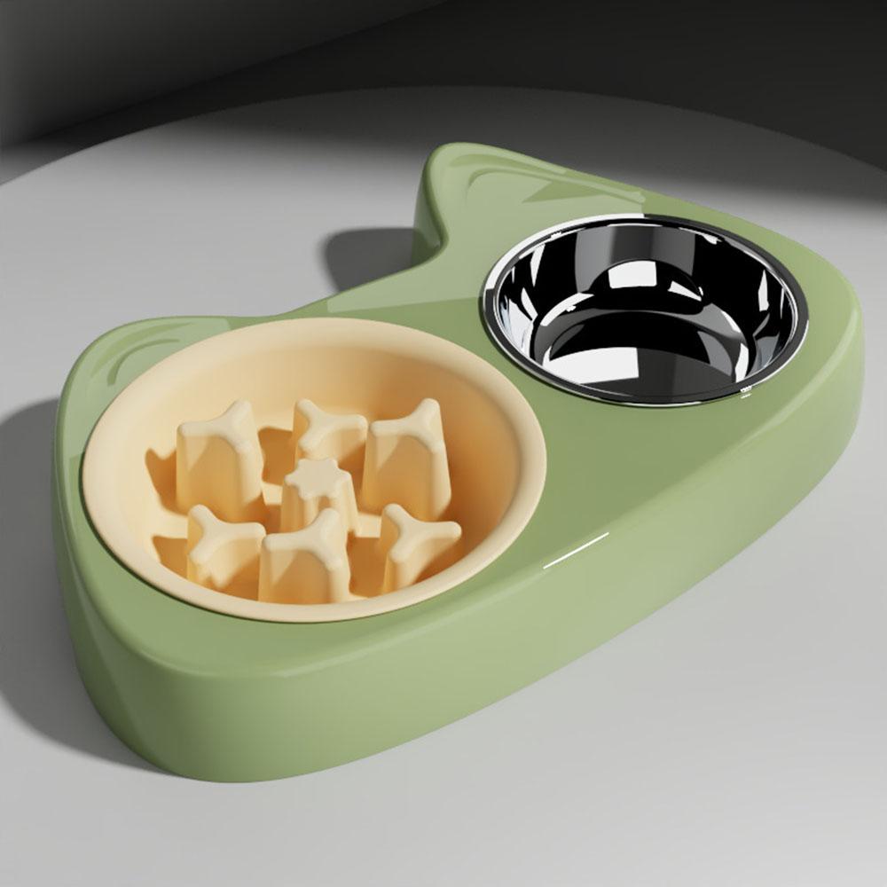 2-in-1 Slow Feeding Bowl for Pets with Double Stainless Steel Bowls - Anti-choking Food and Water Bowl for Dogs/cats,