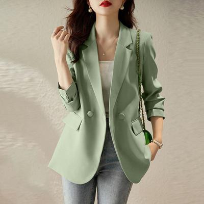Blazer Printemps Femme Mince Mode Décontracté Uni OL Costumes de Travail Automne Manteaux Vestes Manches Longues Col à Revers Hauts Féminins