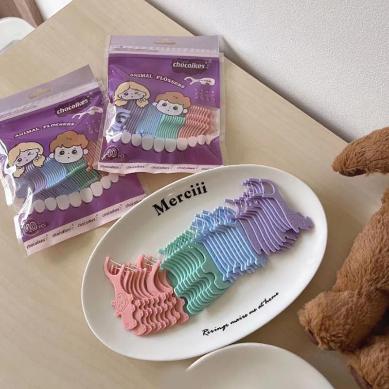 40 шт. Дитяча зубна нитка для тварин, одноразова надтонка зубочистка, шовкова паличка, милий мультяшний засіб для чищення ротових міжзубних проміжків
