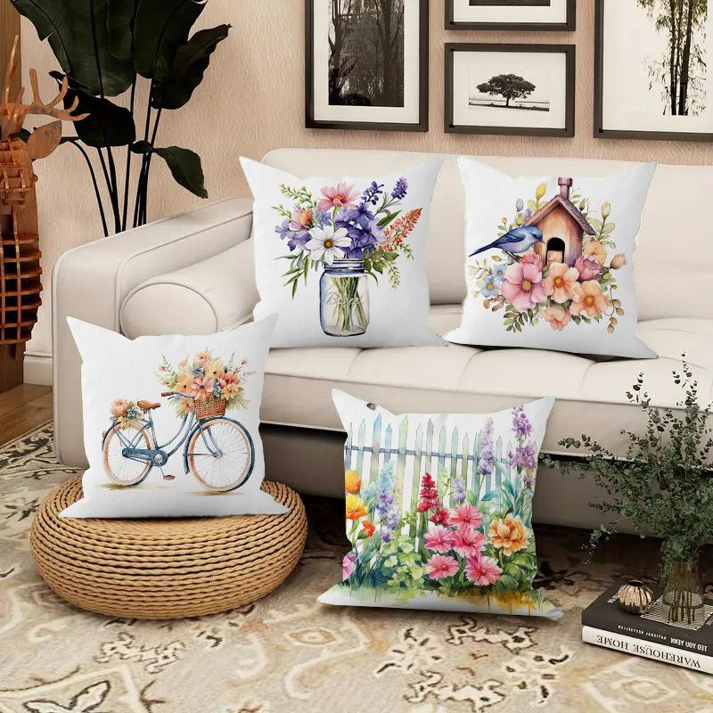 New Spring and Summer Flower and Bird Print Pillowcase Home Sofa Cushion Pillowcase