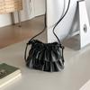 New Pleated Ruffle Edge Shoulder Bag Women's Niche Design Simple Soft Leather Bucket Bag Trendy Messenger Bag