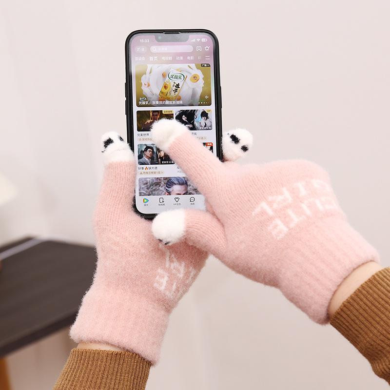 Fingerlose Handschuhe, warm und kältefest, Plüschstrick zum Schreiben, niedliche Schüler im Herbst und Winter, Fünf-Finger-Fingerspitzen