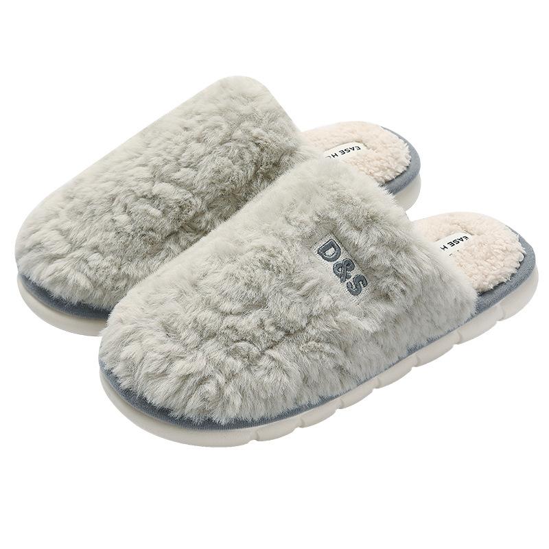 Plush cotton slippers women's winter indoor thick-bottomed warm wool slippers men's home household wool cotton drags men