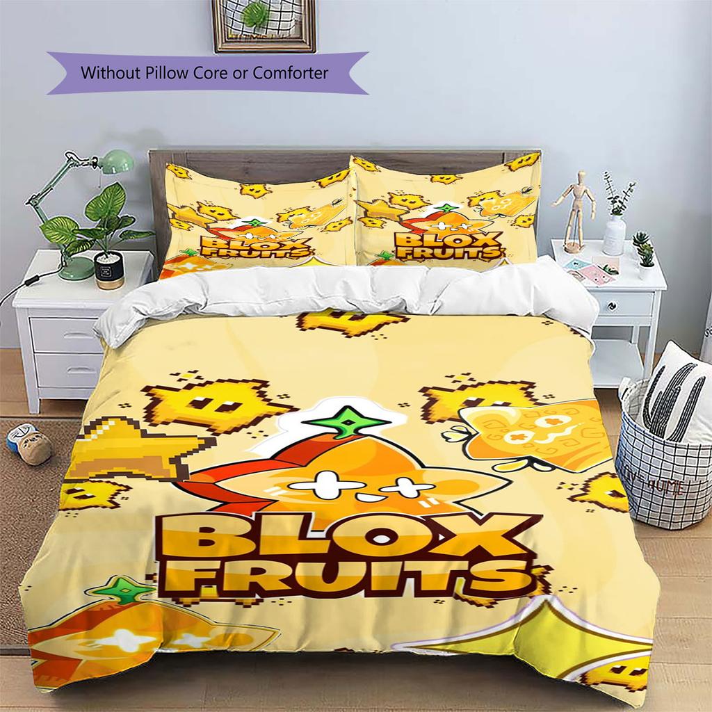 Blox Fruits Pattern Bedding,Quilt Set Quilt Cover Pillowcase Home Birthday Gift(1 * Duvet Cover + 2 * Pillowcase, Without Core)