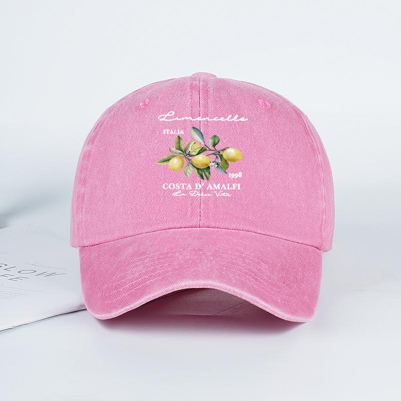 Limoncello Costa D Amalfi  Lemon Print Washed Baseball Cap Adjustable Unisex Italian Summer Sun Hat